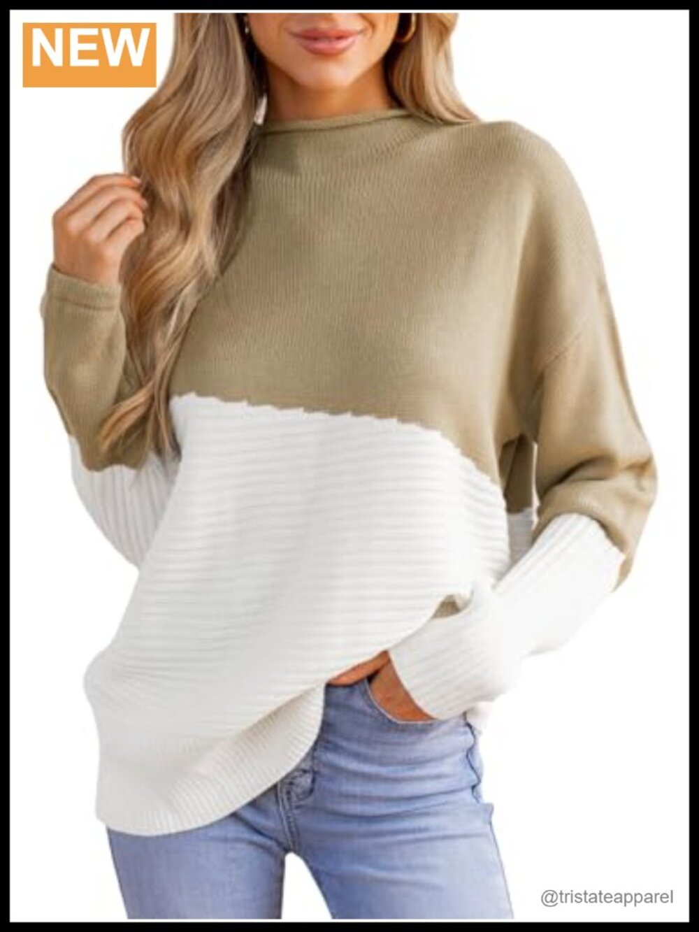 CUPSHE Women's Oversized Colorblock Mock Neck Sweater Fall Long Sleeve Knit